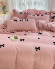 91家纺网 家纺一手货源 找家纺 梦之岛 2024新款超柔泡泡棉皱皱纱蝴蝶结毛巾绣四件套 蝴蝶结-玉