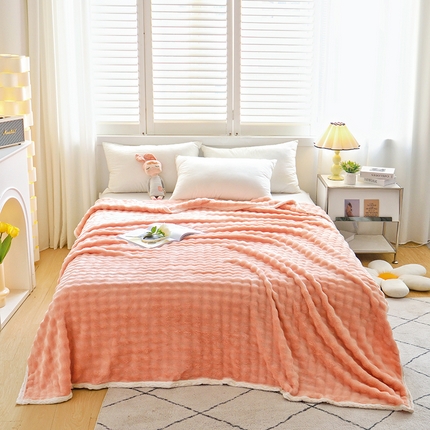 启优家纺 2024新款仿兔毛泡泡绒毛毯兔兔绒毛毯法兰绒毛毯 粉色