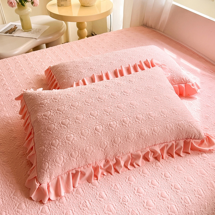 91家纺网 家纺一手货源 找家纺 唐人居 2025新款韩式花边蝴蝶结床盖四件套-浪漫满屋 浪漫满屋-浅粉