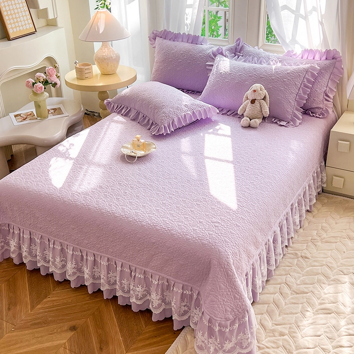 91家纺网 家纺一手货源 找家纺 唐人居 2025新款韩式花边蝴蝶结床盖四件套-浪漫满屋 浪漫满屋-浅紫