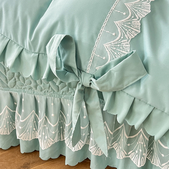 91家纺网 家纺一手货源 找家纺 唐人居 2025新款韩式花边蝴蝶结床盖四件套-优雅恋人 优雅恋人-水兰