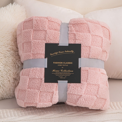 91家纺网 家纺一手货源 找家纺 （总）丹本家纺 2025新款塔肤绒跨境双面提花面包格加厚毛毯盖毯