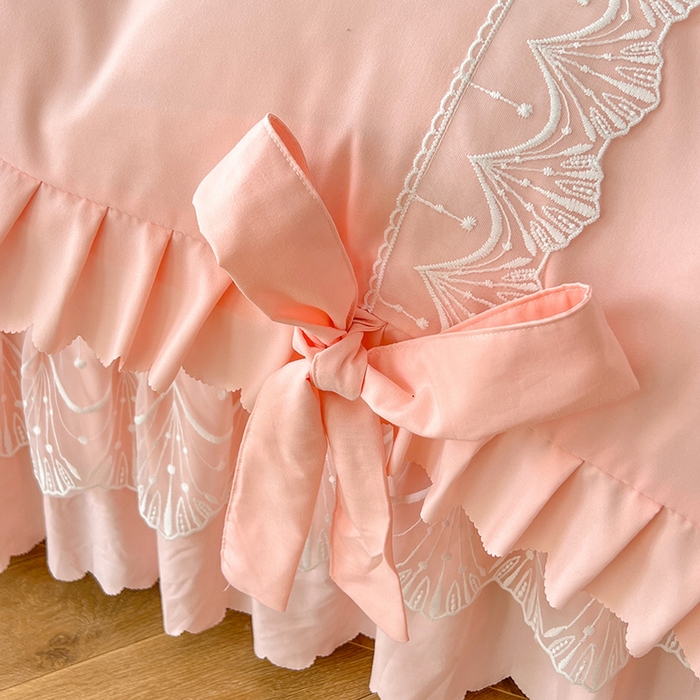 91家纺网 家纺一手货源 找家纺 唐人居 2025新款韩式花边蝴蝶结床盖四件套-优雅恋人 优雅恋人-浅粉