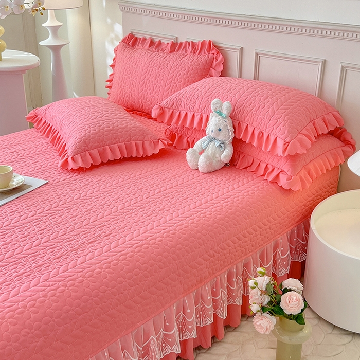 91家纺网 家纺一手货源 找家纺 唐人居 2025新款韩式花边蝴蝶结床盖四件套-优雅恋人 优雅恋人-红玉