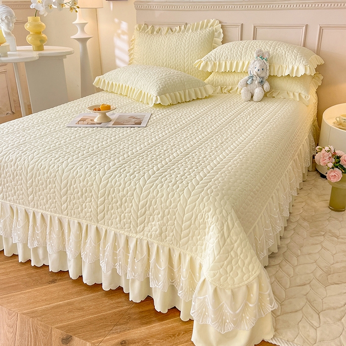 91家纺网 家纺一手货源 找家纺 唐人居 2025新款韩式花边蝴蝶结床盖四件套-优雅恋人 优雅恋人-奶白