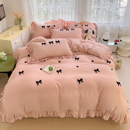 梦之岛 2024新款超柔泡泡棉皱皱纱蝴蝶结毛巾绣四件套 蝴蝶结-玉