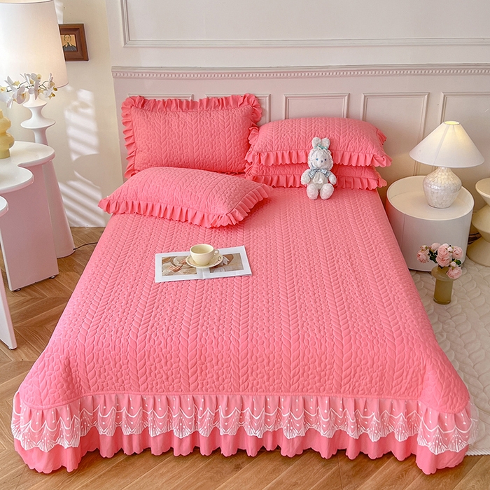 91家纺网 家纺一手货源 找家纺 唐人居 2025新款韩式花边蝴蝶结床盖四件套-优雅恋人 优雅恋人-红玉