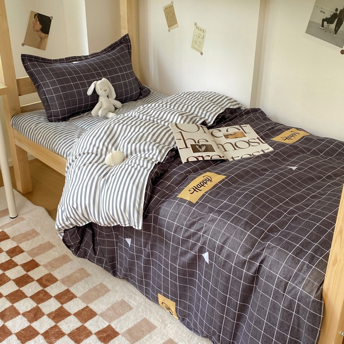 91家纺网 家纺一手货源 找家纺 雅蔓依 2025新款亲肤芦荟棉宿舍上下铺单人床学生三件套六件套 格调灰