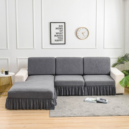 91家纺网 家纺一手货源 找家纺 飞翔家纺 2024新款大树叶花边组合沙发套 裙摆-中灰色