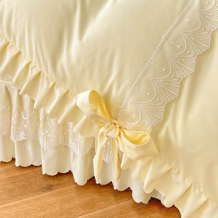 91家纺网 家纺一手货源 找家纺 唐人居 2025新款韩式花边蝴蝶结床盖四件套-优雅恋人 优雅恋人-奶白