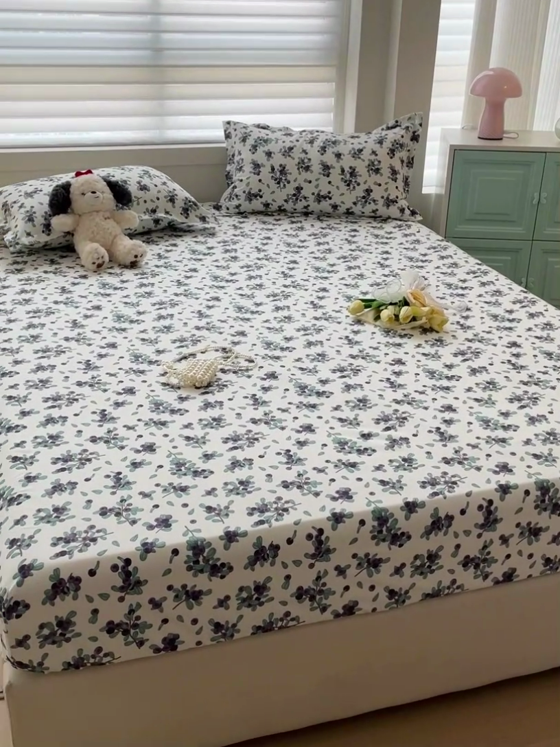 91家纺网 家纺一手货源 找家纺 楠沐家纺 2025新款亲肤印花芦荟棉水洗棉床笠系列 紫雅