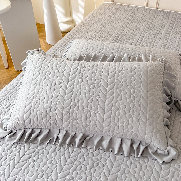 91家纺网 家纺一手货源 找家纺 唐人居 2025新款韩式花边蝴蝶结床盖四件套-优雅恋人 优雅恋人-浅灰