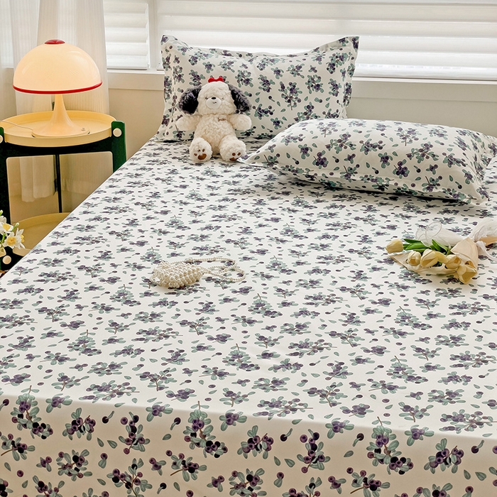 91家纺网 家纺一手货源 找家纺 楠沐家纺 2025新款亲肤印花芦荟棉水洗棉床笠系列 紫雅