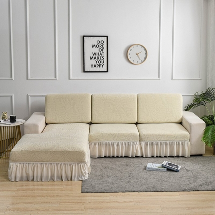 91家纺网 家纺一手货源 找家纺 飞翔家纺 2024新款大树叶花边组合沙发套 裙摆-米黄色