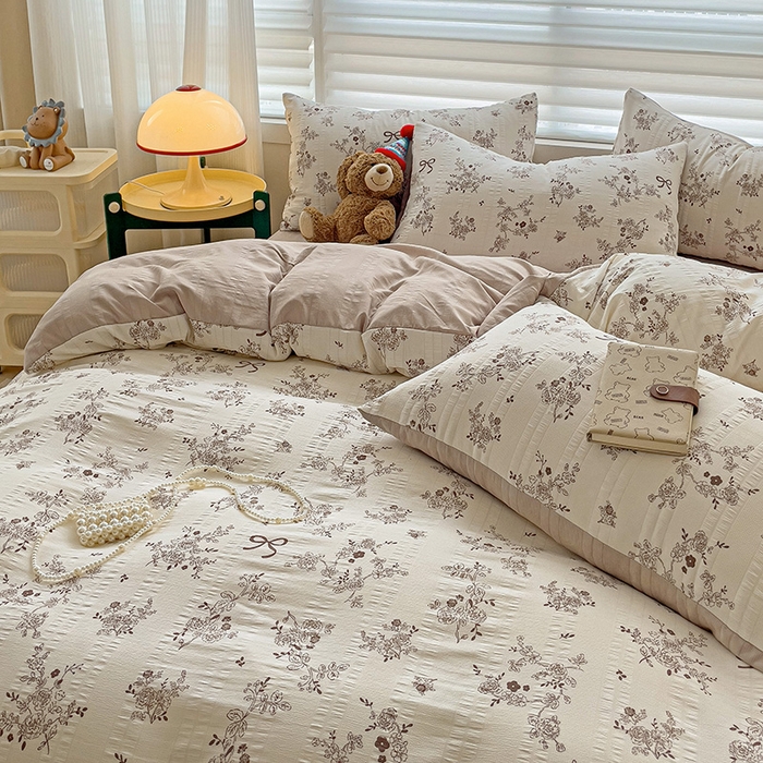 91家纺网 家纺一手货源 找家纺 优选良品 2025新款有氧提花云纱棉圆角吊边工艺款四件套学生三件套 疏影