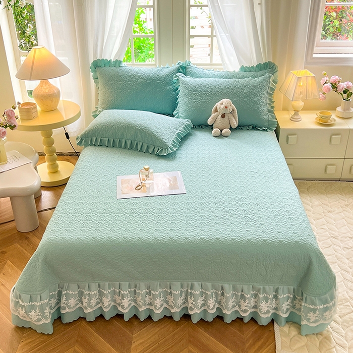 91家纺网 家纺一手货源 找家纺 唐人居 2025新款韩式花边蝴蝶结床盖四件套-浪漫满屋 浪漫满屋-水兰