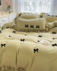 91家纺网 家纺一手货源 找家纺 （总）梦之岛 2024新款超柔泡泡棉皱皱纱蝴蝶结毛巾绣四件套