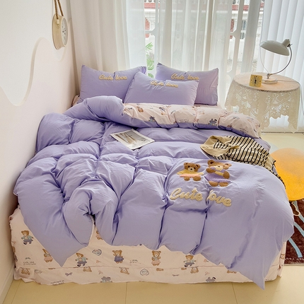 91家纺网 家纺一手货源 找家纺 玉海棠家纺 2024新款超柔云朵棉毛巾绣四件套 小熊安妮