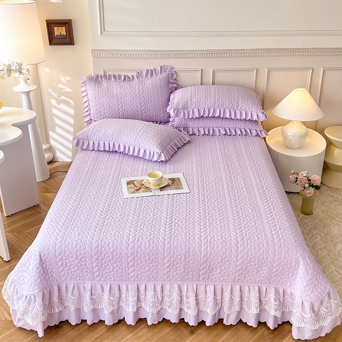 91家纺网 家纺一手货源 找家纺 唐人居 2025新款韩式花边蝴蝶结床盖四件套-优雅恋人 优雅恋人-浅紫