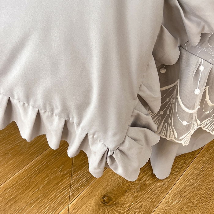 91家纺网 家纺一手货源 找家纺 唐人居 2025新款韩式花边蝴蝶结床盖四件套-优雅恋人 优雅恋人-浅灰