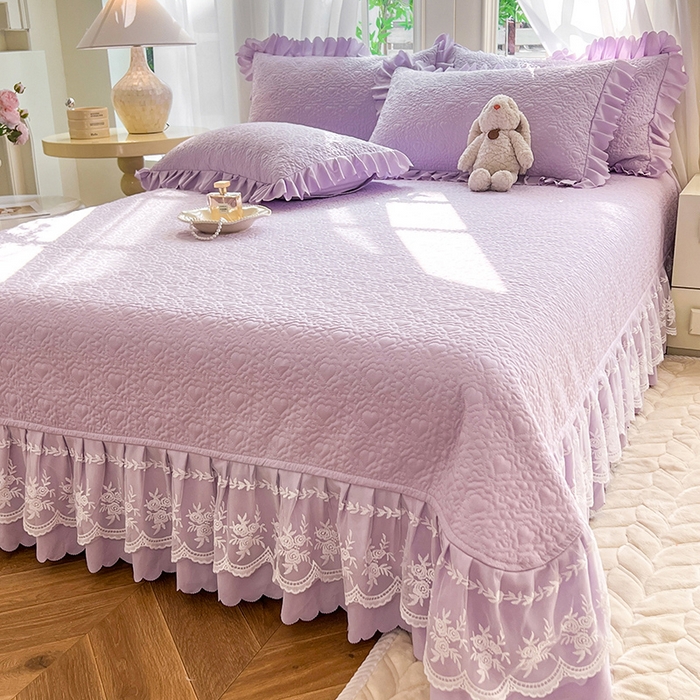 91家纺网 家纺一手货源 找家纺 唐人居 2025新款韩式花边蝴蝶结床盖四件套-浪漫满屋 浪漫满屋-浅紫