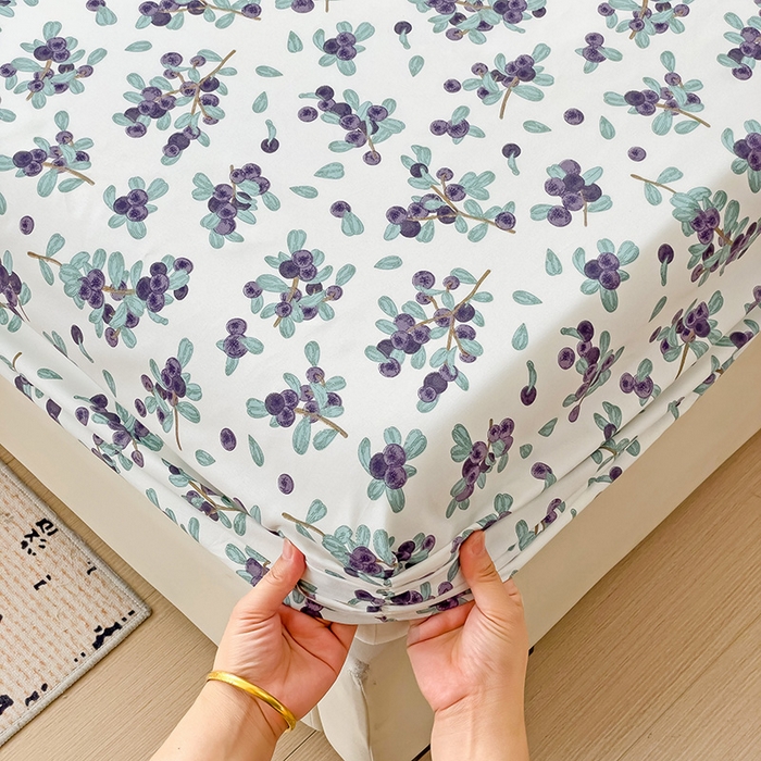 91家纺网 家纺一手货源 找家纺 楠沐家纺 2025新款亲肤印花芦荟棉水洗棉床笠系列 紫雅