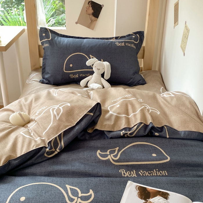 91家纺网 家纺一手货源 找家纺 雅蔓依 2025新款亲肤芦荟棉宿舍上下铺单人床学生三件套六件套 鲸鱼