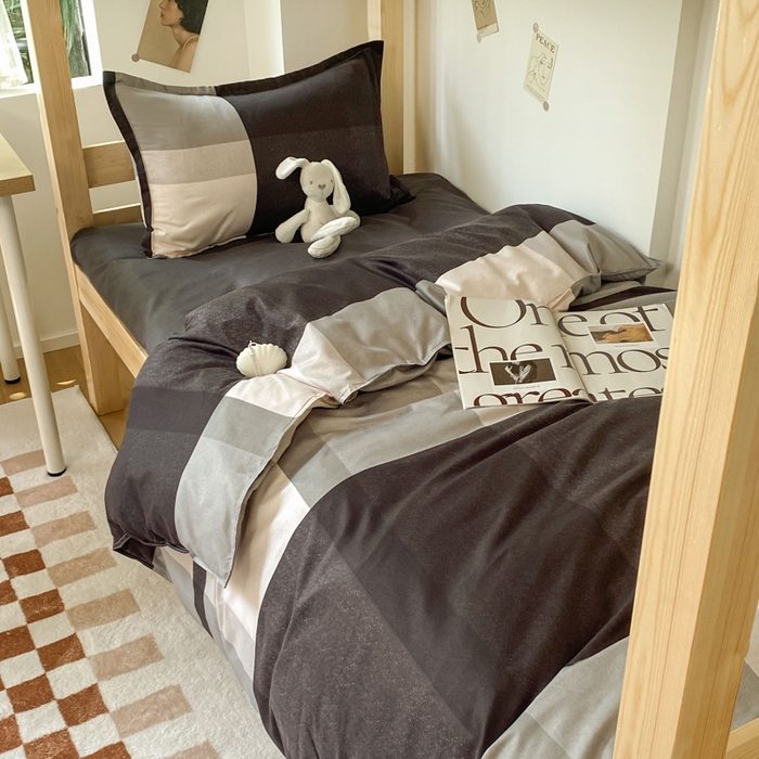 91家纺网 家纺一手货源 找家纺 雅蔓依 2025新款亲肤芦荟棉宿舍上下铺单人床学生三件套六件套 格里斯