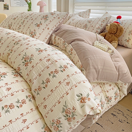优选良品 2025新款有氧提花云纱棉圆角吊边工艺款四件套学生三件套 玫瑰庄园
