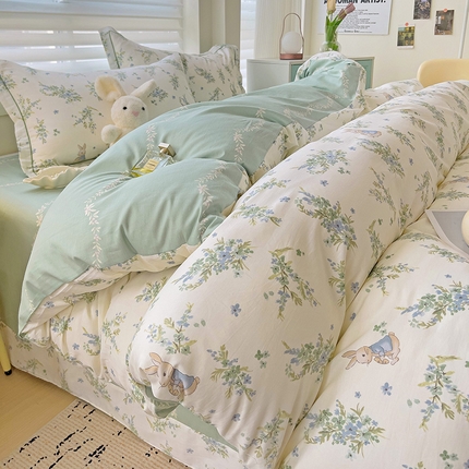 91家纺网 家纺一手货源 找家纺 （总）乐童家纺 2024新款直播爆款13070纯棉印花吊边款一字绣四件套第九波