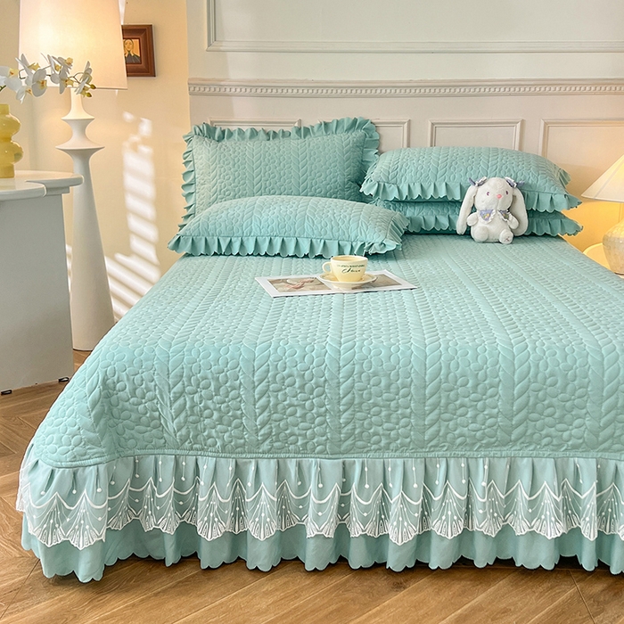 91家纺网 家纺一手货源 找家纺 唐人居 2025新款韩式花边蝴蝶结床盖四件套-优雅恋人 优雅恋人-水兰