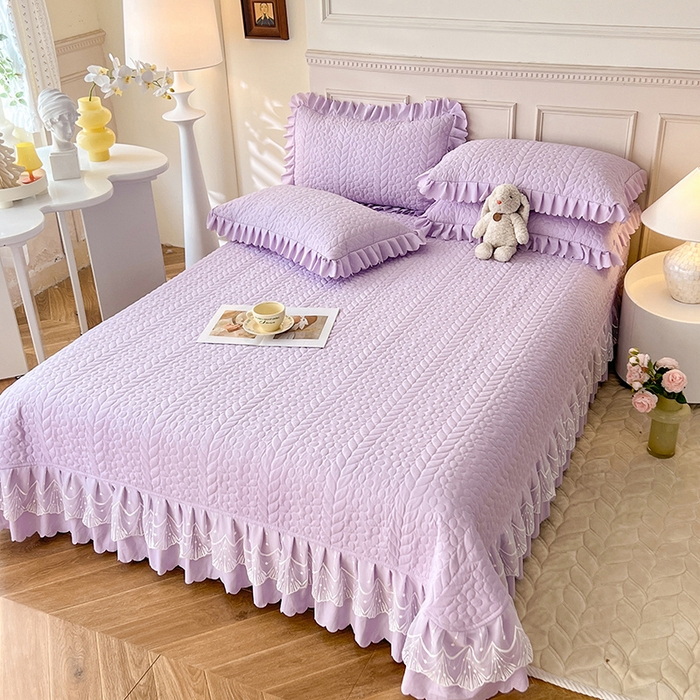 91家纺网 家纺一手货源 找家纺 唐人居 2025新款韩式花边蝴蝶结床盖四件套-优雅恋人 优雅恋人-浅紫