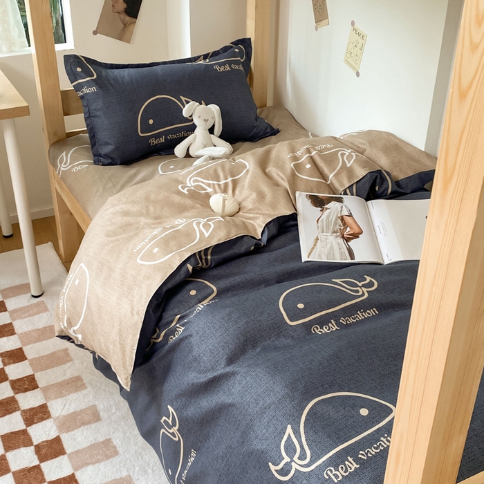 91家纺网 家纺一手货源 找家纺 雅蔓依 2025新款亲肤芦荟棉宿舍上下铺单人床学生三件套六件套 鲸鱼