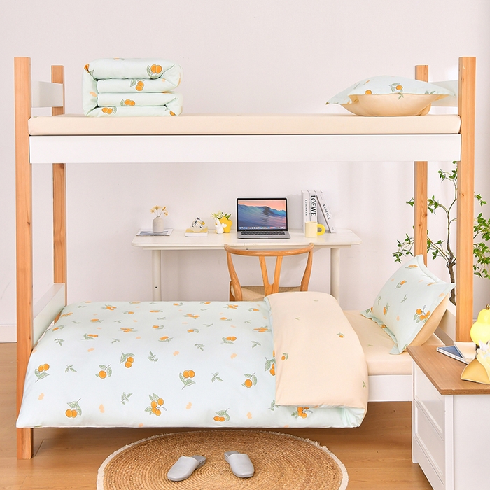 91家纺网 家纺一手货源 找家纺 乐旗家纺 2024新款全棉印花学生上下铺宿舍三件套六件套 橙子汽水