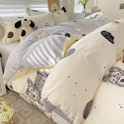 91家纺网 家纺一手货源 找家纺 （总）乐童家纺 2024新款直播爆款13070纯棉印花吊边款一字绣四件套第九波