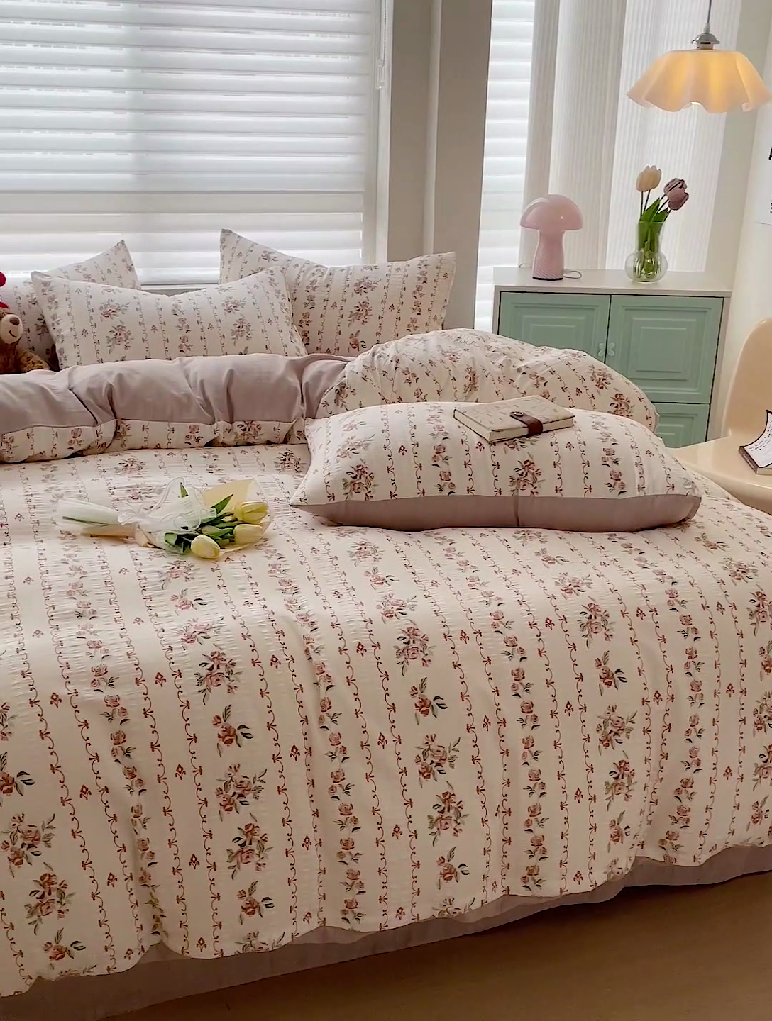 91家纺网 家纺一手货源 找家纺 优选良品 2025新款有氧提花云纱棉圆角吊边工艺款四件套学生三件套 玫瑰庄园