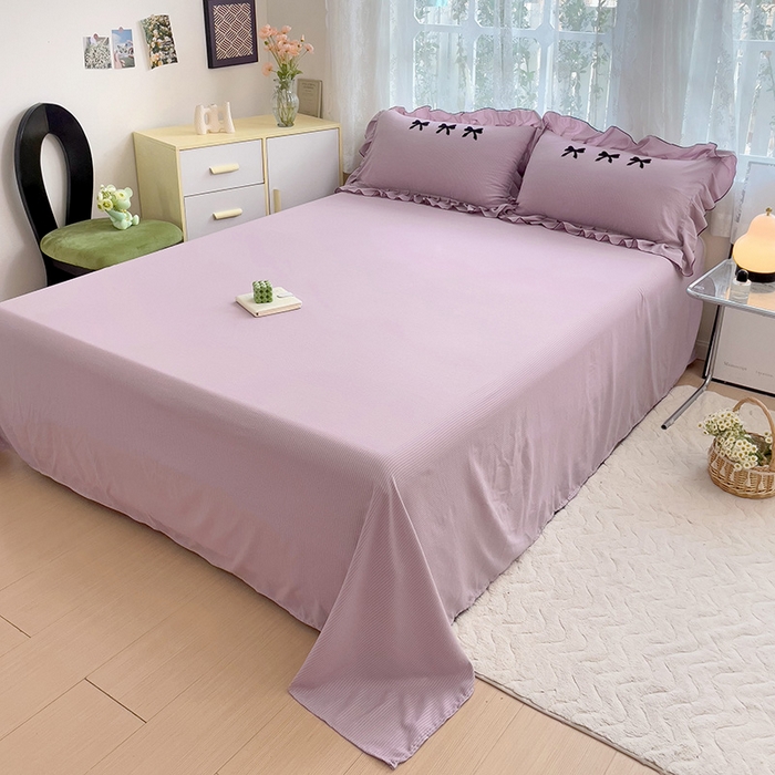 91家纺网 家纺一手货源 找家纺 梦之岛 2024新款超柔泡泡棉皱皱纱蝴蝶结毛巾绣四件套 蝴蝶结-紫