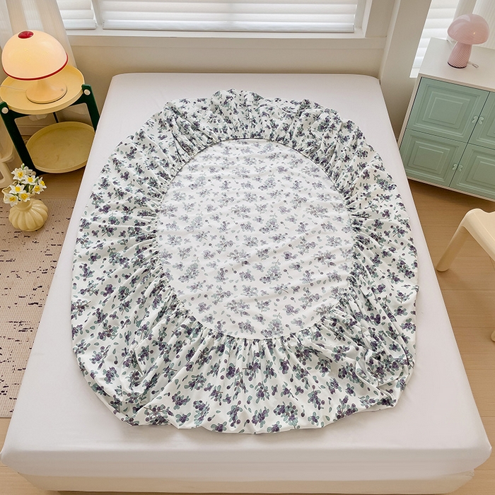 91家纺网 家纺一手货源 找家纺 楠沐家纺 2025新款亲肤印花芦荟棉水洗棉床笠系列 紫雅