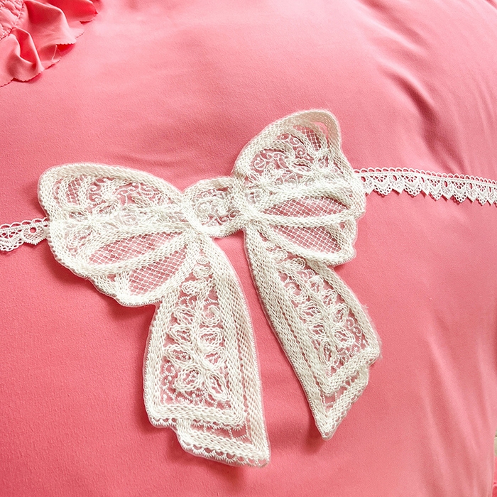 91家纺网 家纺一手货源 找家纺 唐人居 2025新款韩式花边蝴蝶结床盖四件套-浪漫满屋 浪漫满屋-红玉