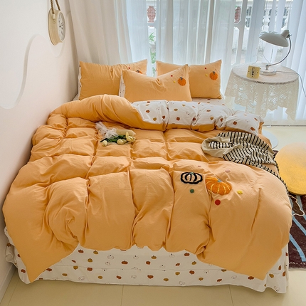 91家纺网 家纺一手货源 找家纺 玉海棠家纺 2024新款超柔云朵棉毛巾绣四件套 小南瓜