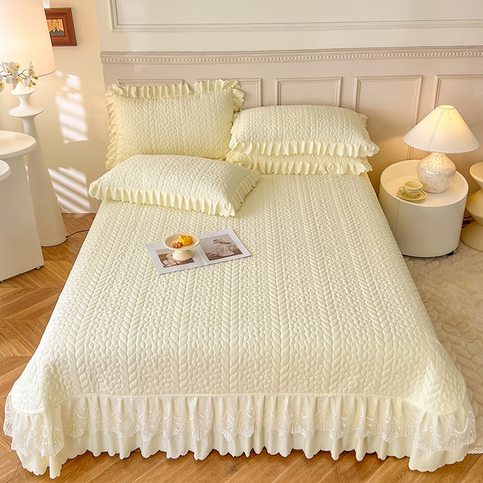 91家纺网 家纺一手货源 找家纺 唐人居 2025新款韩式花边蝴蝶结床盖四件套-优雅恋人 优雅恋人-奶白