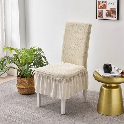 91家纺网 家纺一手货源 找家纺 飞翔家纺 2024新款大树叶花边椅子套 裙摆-米黄色