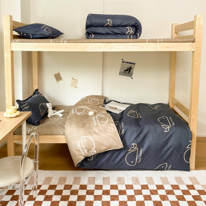 91家纺网 家纺一手货源 找家纺 雅蔓依 2025新款亲肤芦荟棉宿舍上下铺单人床学生三件套六件套 鲸鱼