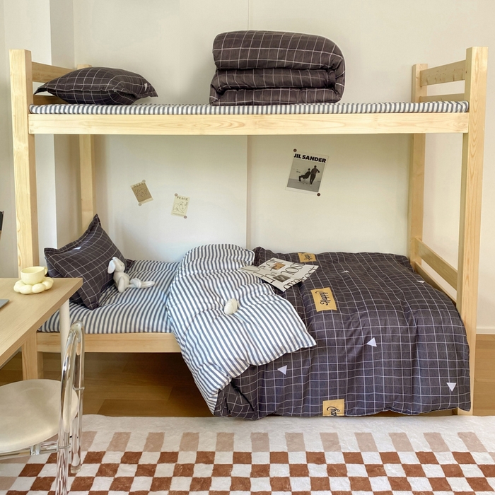 91家纺网 家纺一手货源 找家纺 雅蔓依 2025新款亲肤芦荟棉宿舍上下铺单人床学生三件套六件套 格调灰