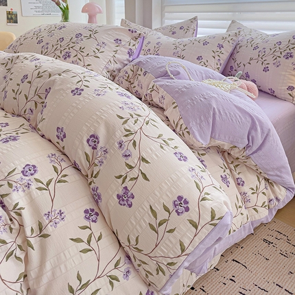 91家纺网 家纺一手货源 找家纺 （总）优选良品 2025新款有氧提花云纱棉圆角吊边工艺款四件套学生三件套