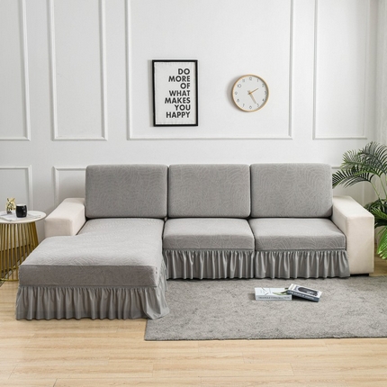 91家纺网 家纺一手货源 找家纺 飞翔家纺 2024新款大树叶花边组合沙发套 裙摆-浅灰色