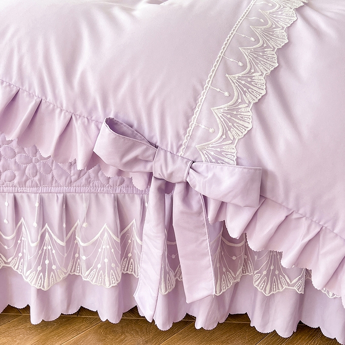 91家纺网 家纺一手货源 找家纺 唐人居 2025新款韩式花边蝴蝶结床盖四件套-优雅恋人 优雅恋人-浅紫