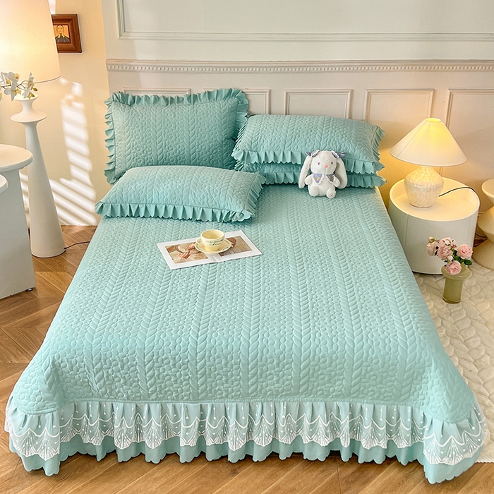 91家纺网 家纺一手货源 找家纺 唐人居 2025新款韩式花边蝴蝶结床盖四件套-优雅恋人 优雅恋人-水兰