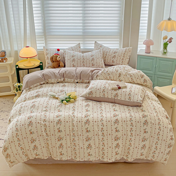 91家纺网 家纺一手货源 找家纺 优选良品 2025新款有氧提花云纱棉圆角吊边工艺款四件套学生三件套 玫瑰庄园