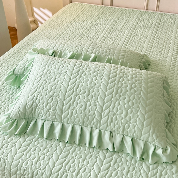 91家纺网 家纺一手货源 找家纺 唐人居 2025新款韩式花边蝴蝶结床盖四件套-优雅恋人 优雅恋人-水绿